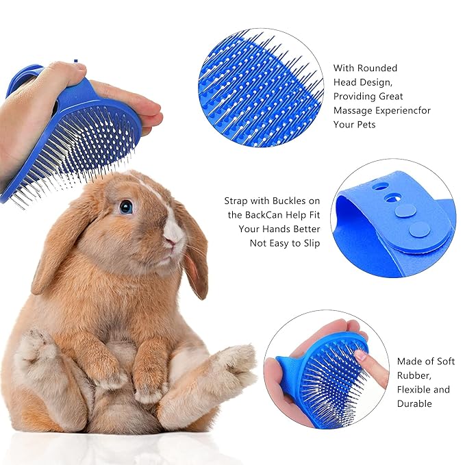 7-Piece Small Pet Grooming Kit with Brush, Nail Clippers, and Adjustable Strap for Rabbits, Hamsters, Guinea Pigs (Blue)-PawvioPets