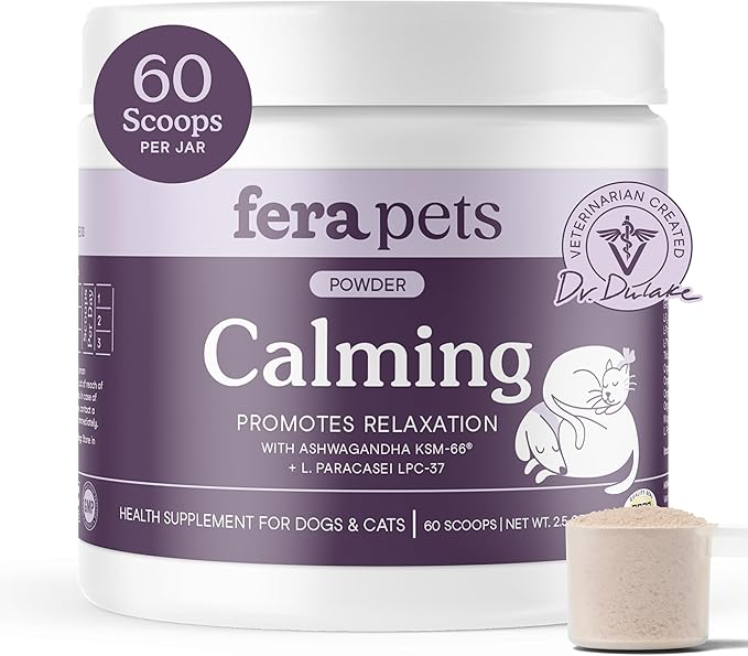 Fera Pets Calming Supplement for Dogs & Cats with Probiotics, L-Theanine, and Ashwagandha - Supports Anxiety Relief - Promotes Relaxation - 60 Scoops-PawvioPets