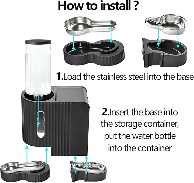 Automatic Cat Food Feeder and Water Dispenser,2 in 1 Gravity Cat Feeder and Water Dispenser with Stainless Steel Bowl,2 Pack Large Capacity Self Feeding for Small Medium Pets Puppy Kitten-PawvioPets