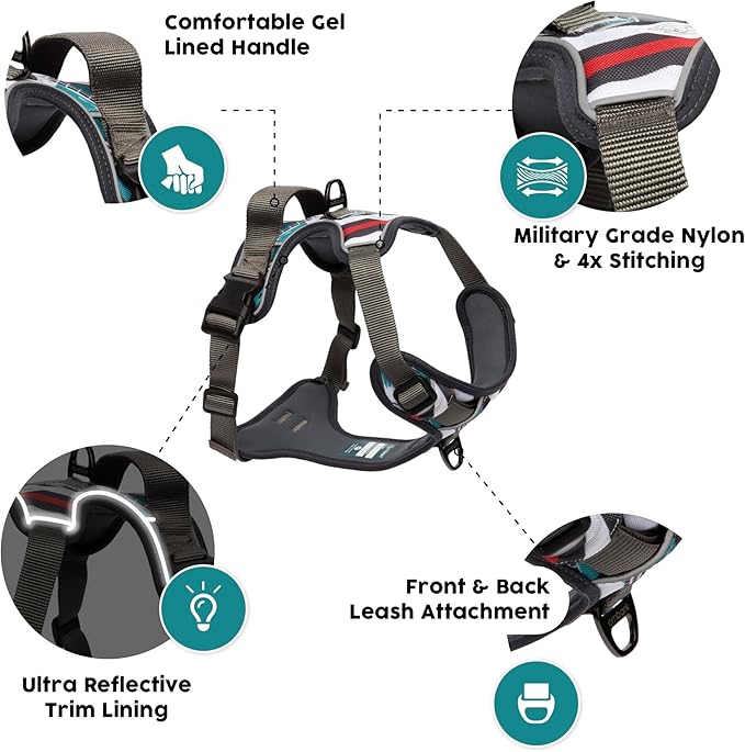 Embark Adventure Dog Harness, Reflective Trim No Pull Dog Harness for Large Dogs - Military Grade Nylon, Front Clip with Gel Lined Handle.-PawvioPets