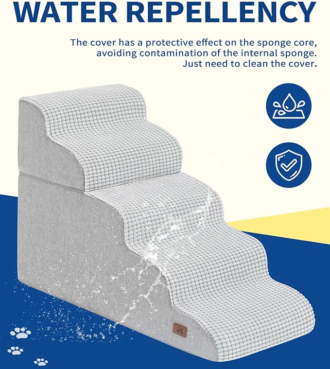 Dog Step for Bed, Dog Stair 5-Step 35D Pet Stair 22.8" H for High Bed or Sofa Non-Slip Balanced Pet Step Indoor, Light Grey-PawvioPets