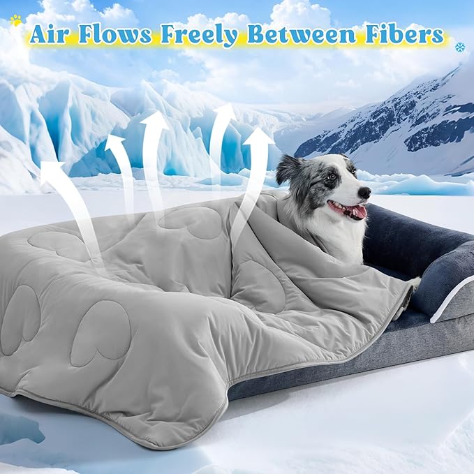 Cooling Blanket for Dogs, Lightweight & Durable Dog Cooling Mat, Q-MAX>0.45 Soft Breathable Pets Comforter for Couch, Bed & Car Essential - Light Grey 40x50 Inches-PawvioPets