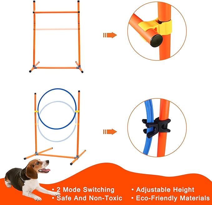 Dog Agility Training Equipment, Obstacle Agility Training Starter Kit for Doggie, Including Tunnel, 27 Weave Poles, Adjustable Hurdle, Jump Ring, Pause Box and Carrying Bag(Blue,L)-PawvioPets