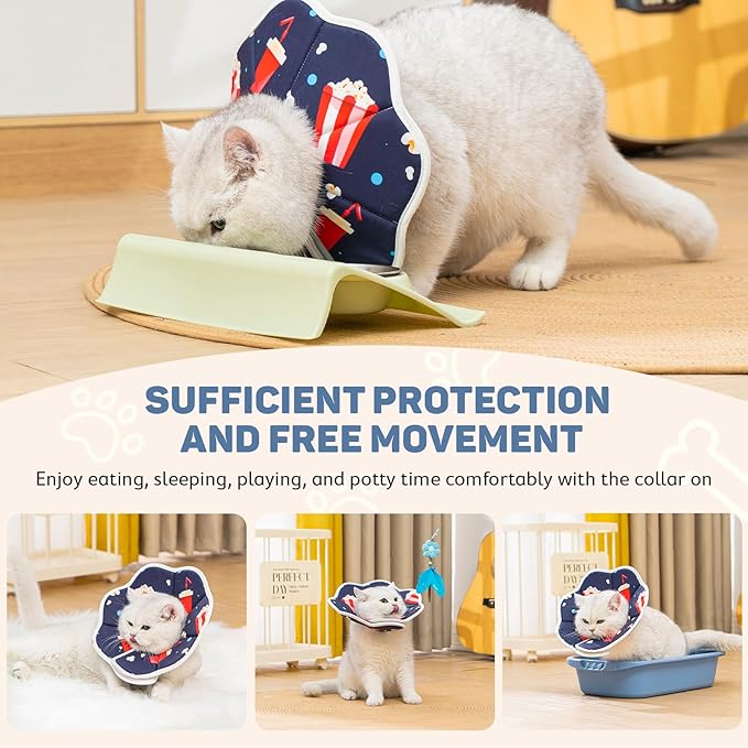 Avont Soft Cat Recovery Cone Collar, Adjustable Lightweight Kitten E-Collar for Small Dogs, Comfortable Neck Donut Stop Licking Scratching After Surgery -Popcorn(XS)-PawvioPets
