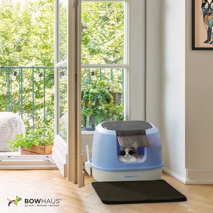 Detachable Cat Litter Box with Lid, 3-in-1 Cat Toilet of Cats, Large Space Anti-Leakage Gato Litter Box with Scoop, Mat & Odor Fitter, Beige/Pink-PawvioPets