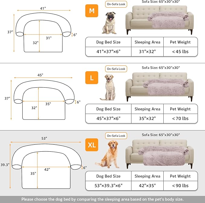 GGIB Calming Dog Bed Fluffy Plush Dog Mat for Furniture Protector with Removable Washable Cover for Large Medium Small Dogs and Cats (Extra Large (53x39.3x6), Rust White)-PawvioPets