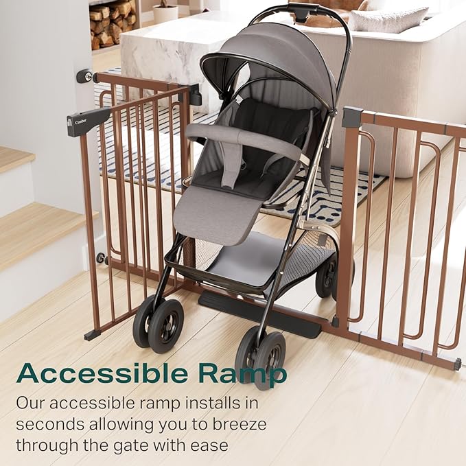Cumbor 29.7-57" Extra Wide Baby Gate for Stairs, Mom's Choice Awards Winner-Dog Gate for Doorways, Pressure Mounted Walk Through Safety Child Gate for Kids Toddler, Tall Pet Puppy Fence Gate, Brown-PawvioPets