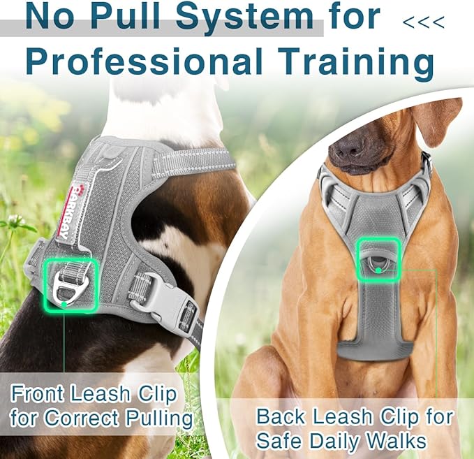 BARKBAY Dog Harness No Pull with ID Tag Pocket - Heavy Duty, Reflective, Easy Control for Large Dogs(Grey,S)-PawvioPets