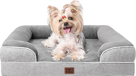 EHEYCIGA Orthopedic Dog Bed for Small Dogs, Waterproof Memory Foam Small Pet Beds with Sides, Non-Slip Bottom and Egg-Crate Foam Medium Dog Couch Bed with Washable Removable Cover, Grey-PawvioPets