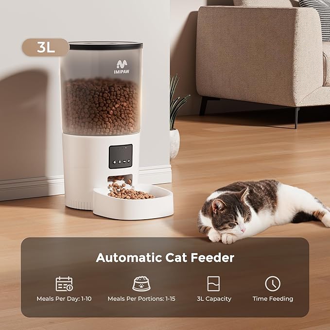 Automatic Cat Feeder, 5L Pet Dry Food Dispenser with Timed Programmable Portion Control, Dual Power, With Desiccant Bag, Easy Set Up, 10 Meals Per Day for Cats and Puppies（Remote Not Supported）-PawvioPets