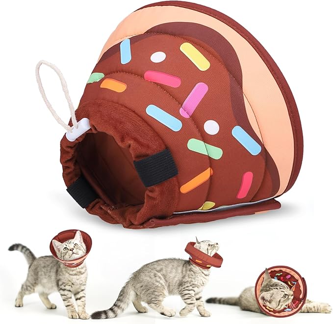 EXPAWLORER Cat Recovery Cone Collar- Soft Adjustable Pet Collar for After Surgery, Waterproof Elizabethan Protective Collar, Stop Licking Donut for Small Medium Kittens-PawvioPets