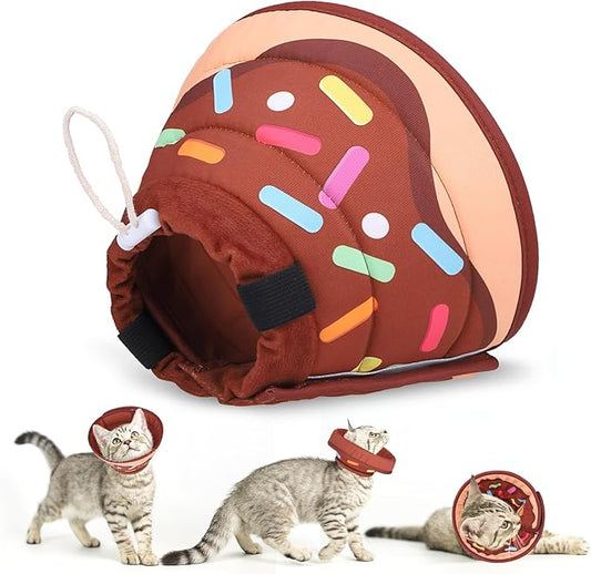 EXPAWLORER Cat Recovery Cone Collar- Soft Adjustable Pet Collar for After Surgery, Waterproof Elizabethan Protective Collar, Stop Licking Donut for Small Medium Kittens-PawvioPets