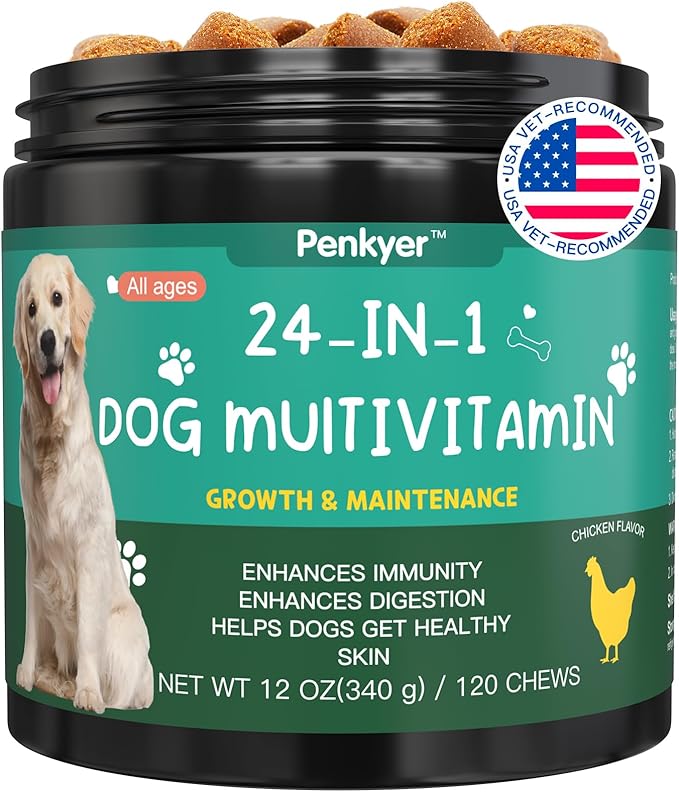 Dog Vitamins and Supplements, Senior & Puppy Multivitamin for Dogs Support with Glucosamine Chondroitin Omega Probiotics - Dog Multivitamins Chewable for Hip & Joint, Skin, Immune - (Chicken 120 Ct)-PawvioPets