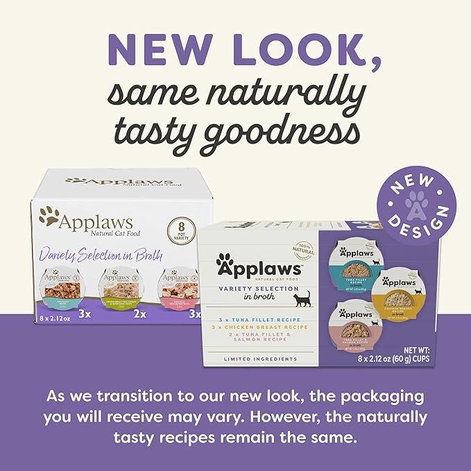Applaws Natural Wet Cat Food, Limited Ingredient, Grain-Free, Protein with No Artificial Additives, Variety Pack in Broth (8X 2.12 oz Easy-Open Cups)-PawvioPets