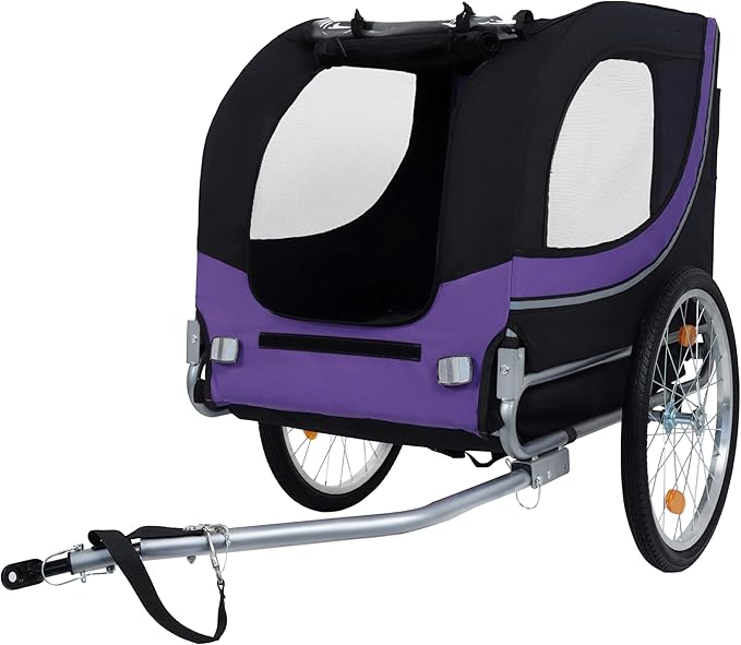 Blue-Grey Large Folding Bike Trailer for Dogs – Heavy-Duty Steel Frame, 66LB Capacity Pet Carrier for All-Terrain Cycling, Jogging & Camping Adventures!-PawvioPets