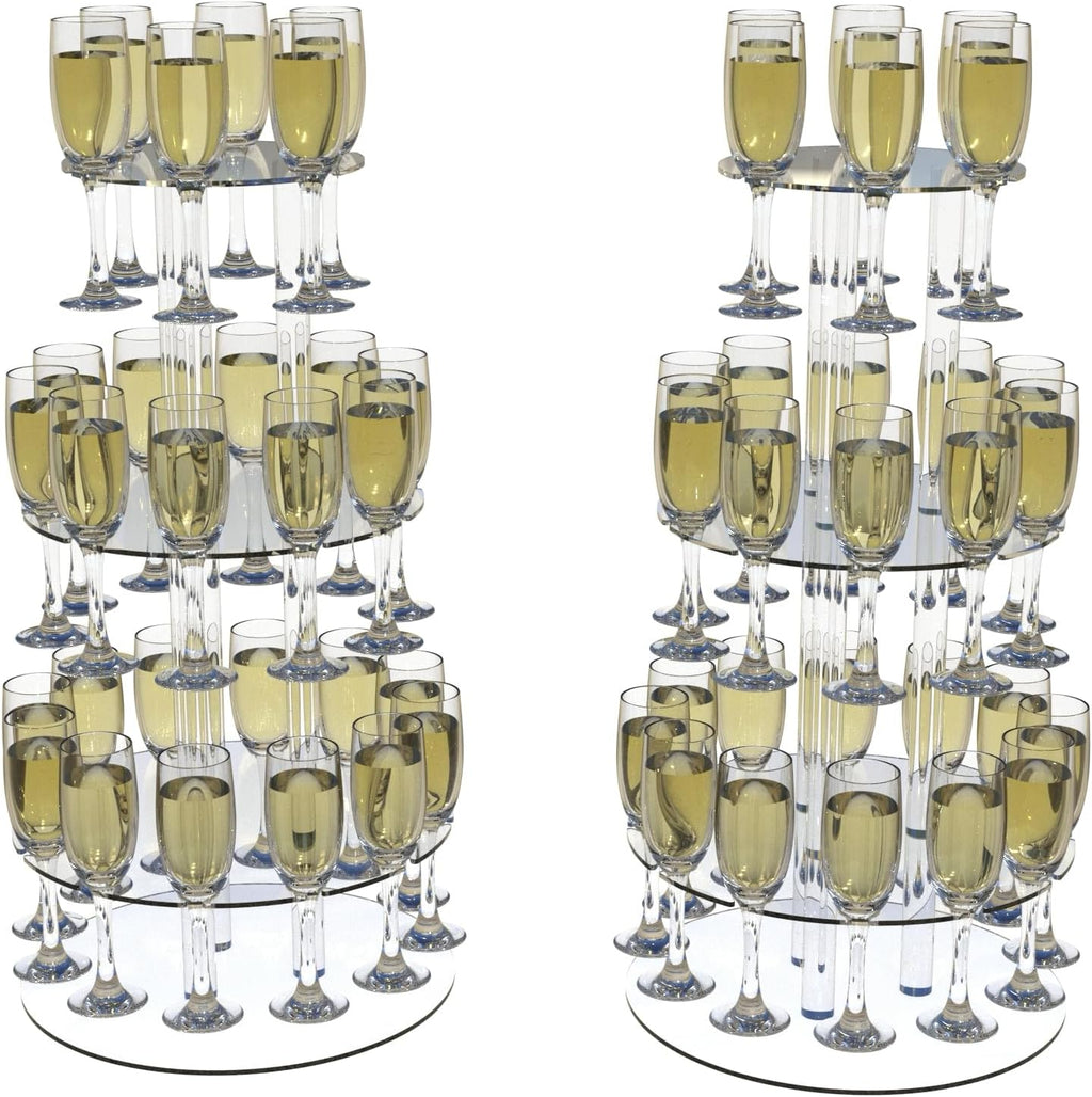 Champagne Tower, Circle Acrylic Champagne Display Rack Stand with 28 Slots, 3 Tier Floating Sight Champagne Flute Holder for Party, Wedding, School, Celebration, 13.4x13.4x25.5 inch, 2Pcs
