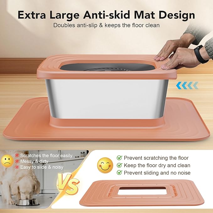 Decflow 10L Stainless Steel Dog Water Bowl, No Spill Anti-Splash Dog Bowls with XXL Silicone Mat, Spill-Proof Slow Feeder for Messy Drinkers, Heavy Duty Pet Bowls for Indoor/Outdoor Use Pink-PawvioPets