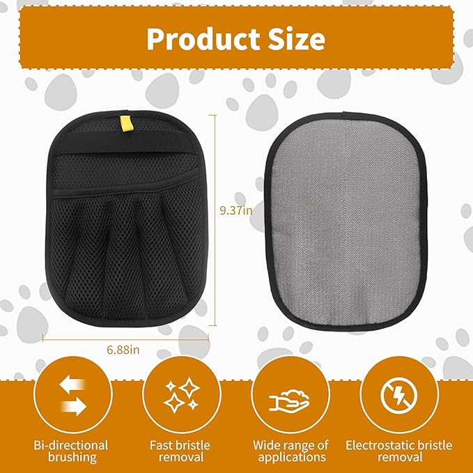 2PCS Electrostatic Pet Grooming Gloves, Reusable Hair Remover for Dog Cat Fur on Clothes Furniture Car Seat/Five Fingers/Black-PawvioPets