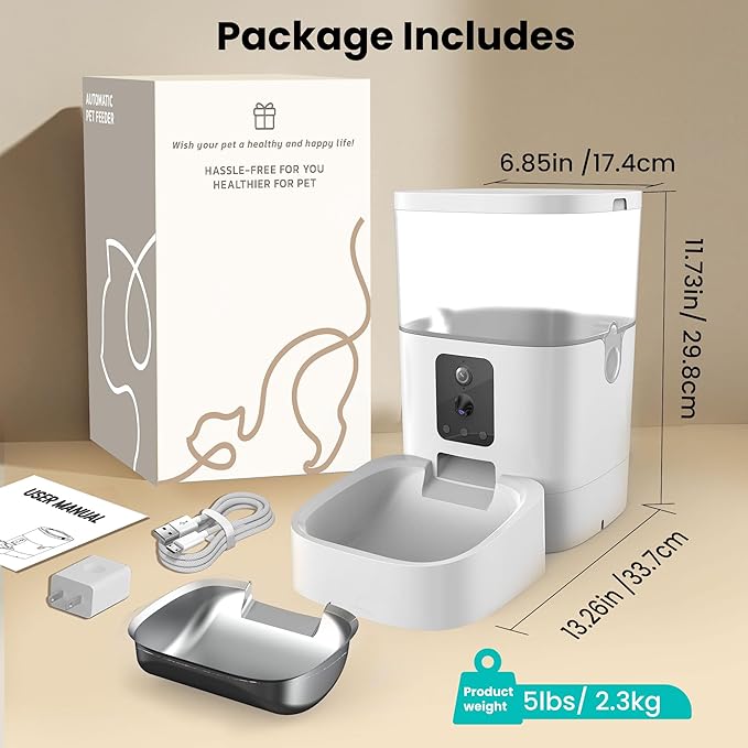 Automatic Cat Feeder with Dual Camera, 5G WiFi Pet Food Dispenser with 2-Way Audio, 2K HD Video with Night Vision, Easy APP Operation, AI Pet Motion Capturing, for Cat Dog Small Pet-PawvioPets