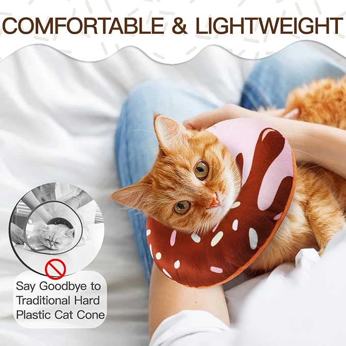 Cat Cone Collar Soft, Cute Cat Donut Collar After Surgery, Adjustable Kitten Recovery Cones to Stop Licking, Lightweight Neck Elizabethan Collars for Cats Kittens (Chocolate, Small)-PawvioPets