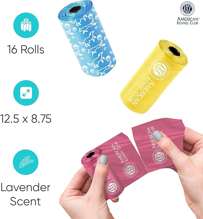 AKC Dog Poop Bags - Leak Proof Pet Waste Bags - 16 Refill Rolls - Lavender Scent - 240 Count (Puppy Print)-PawvioPets
