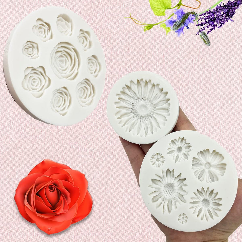 Flower Silicone Fondant Molds, 5pcs Butterfly Daisy Rose Chrysanthemum Flower Silicone Mould Candy Chocolate Molds for DIY Cake Cookie Pudding Gum Paste Cupcake Cake Topper Decoration Desserts Sugar