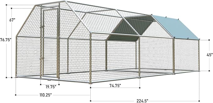 4ever2buy 1.26’’ Large Metal Chicken Coop Run Walk in, Chicken Pen for Chickens, Outdoor Chicken Runs Coops, Flat Roofed Chicken Runs for Yard with Anti-Ultraviolet Cover (9.2’L x18.7’Wx 6.4’H)-PawvioPets