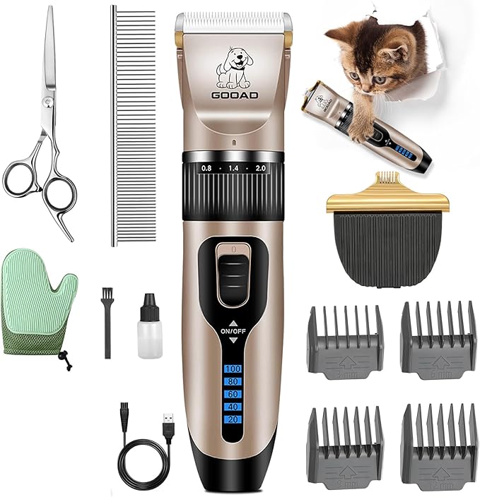 Cat Clippers for Matted Hair, Cat Grooming Kit, Cordless Cat Shaver for Long Hair, Low Noise Paw Trimmer, Cat Hair Trimmer for Grooming,Quiet Pet Hair Clippers Tools for Cats Dogs (Gold)-PawvioPets