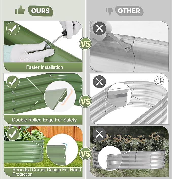 Galvanized Raised Garden Bed Outdoor- 2 Pcs Raised Beds for Gardening| Metal Planter Box, Steel Raised Garden Bed Kit with Gloves for Vegetables, Flower, Herbs (6x2x1.4FT, Green)-PawvioPets