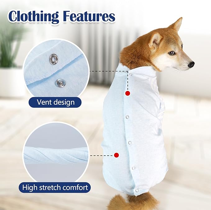 Dog Recovery Suit, Abdominal Wound After Surgery Wear, Anti Licking Bodysuit with Snaps, E-Collar & Cone Alternatives, Long Sleeve Dog Spay Surgical Onesie Prevent Shedding(Small, Blue)-PawvioPets