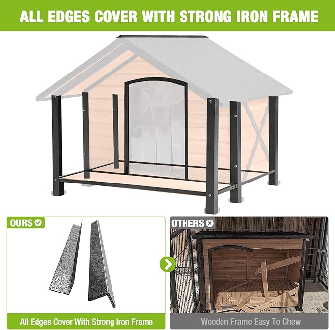 Dog House Outdoor & Indoor Unique All-Around Iron Frame Dog Kennel for Winter with Raised Feet for Small & Medium & Large Dogs,Weatherproof Roof (40.6 “L×34.3”W×31.5“H)-PawvioPets