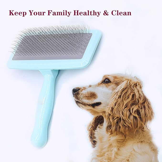 Air Cushion Slicker Brush for Dogs Cats,Soft Pin Shedding Brush for Short Haired Dog,Cat, Pet Grooming Wire Brush for Thin Curly Matted Tangled Hair,14mm(0.55"),Green-PawvioPets