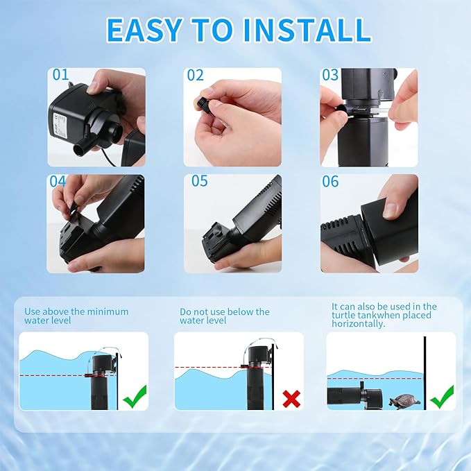 Aquarium Filter for 55-150 Gallons Tank, Internal Fish Tank Filter, Powerful Pump Submersible for Large Fish Tanks, Turtle Tanks, Kois Aeration Deodorization Wave Making Decontamination Filter System-PawvioPets