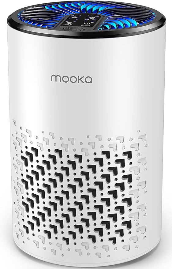 Air Purifiers for Bedroom Home, MOOKA HEPA Air Purifier for Home Pets with Fragrance Sponge for Smoke Dust Pollen Dander Odor, Small Air Cleaner with Sleep Mode Night Light Timer, KJ067L, White-PawvioPets