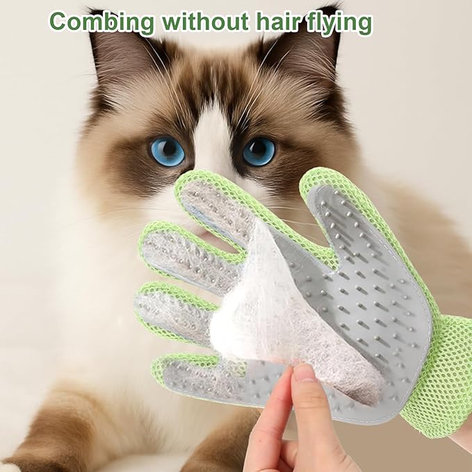2 in 1 Pet Grooming Glove for Cats & Dogs, Efficient Deshedding Brush Pet Long Short Fur Removal Glove, Gentle Massaging Puppy Kitten Bathing Grooming Brush Tool, Easy Clean Floating Hair Mitt-PawvioPets