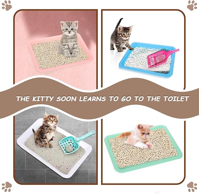 5pcs Kitten Litter Box, Small Cat Litter Box with Scooper, Small Litter Pan Low Entry Shallow Plastic Litter Tray Portable Cat Waste Tray Open Travel Kitten Boxes for Small Pet Rabbit Newborn Cat-PawvioPets