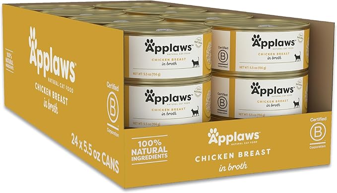 Applaws Natural Wet Cat Food in Broth, Limited Ingredient Canned Wet Cat Food, No Additives, Made with Natural Ingredients, Chicken Breast in Broth (6 x 5.5oz Cans)-PawvioPets