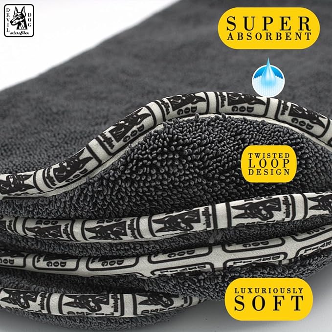 Devil Dog Premium Pet Drying Towel, Ultra-Soft, Highly Absorbent Microfiber Bath Towel for Dogs, Cats, and Other Animals - Gray, Large 24" x 35" 1200GSM 80% 20% Blend-PawvioPets