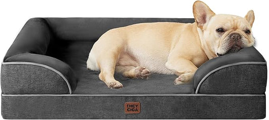 EHEYCIGA Orthopedic Dog Bed for Small Dogs, Waterproof Memory Foam Small Pet Beds with Sides, Non-Slip Bottom and Egg-Crate Foam Medium Dog Couch Bed with Washable Removable Cover, Dark Grey-PawvioPets