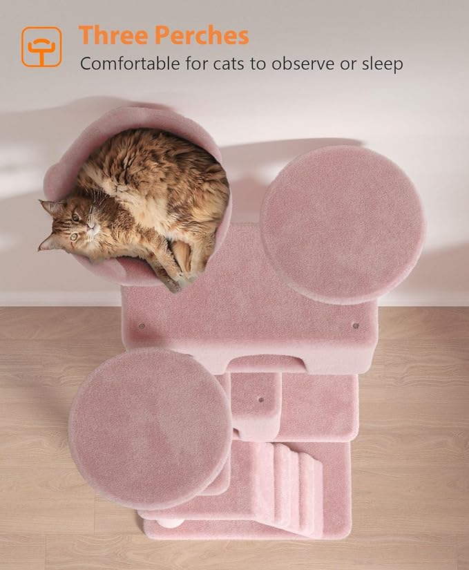 60'' Cat Tree Tower for Indoor Cats Large Adult,Cute/Tall Modern Cat Tree for Big Cats 20 lbs, Plush Multi-Level Cat Condo with Scratching Posts,Dangling for Fun Play (Soft Pink, 60 inch)-PawvioPets
