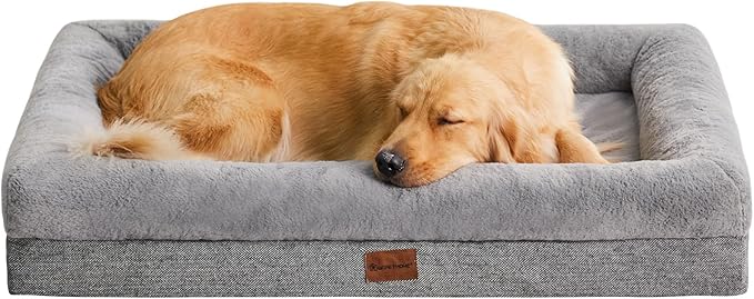 BFPETHOME Orthopedic Dog Bed for Large Sized Dogs – Washable Dog Couch Bed with Bolster Sides, Removable Waterproof Cover, Non-Slip Base, Comfortable Pet Bed for Better Sleeping-PawvioPets