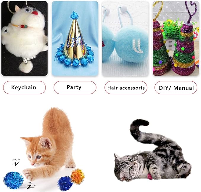 20 Pack 2 Inches Sparkle Balls for Cats, Large Size, Glitter Pom Poms Fuzzy Balls for Cats, Kitten Indoor Assorted Color Random-PawvioPets