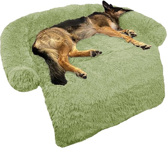 GGIB Calming Dog Bed Fluffy Plush Dog Mat for Furniture Protector with Removable Washable Cover for Large Medium Small Dogs and Cats (Large, Grass Green)-PawvioPets