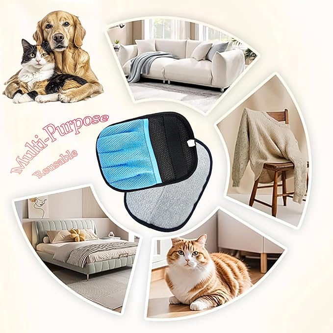 Blue Pet Hair Removal Gloves for Dogs,Pet Hair Collector Keychain,Five-Finger Cat Grooming Gloves ,Reusable Electrostatic Pet Hair Removal Tool for Furniture,Car,Couch,Carpet,Essential Pet Supplies-PawvioPets