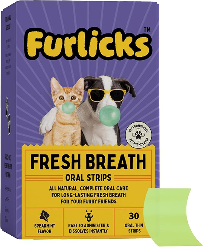 Fresh Breath Oral Strips for Dogs & Cats | Natural Spearmint & Thymol for Easy and Convenient, All-Natural Oral Care (30 Oral Dissolving Strips)-PawvioPets