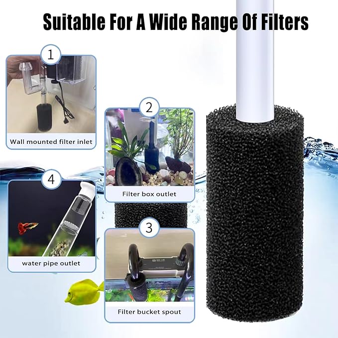6X Pre-Filter Sponge for Aquarium Shrimp Fry Fish Tank Filter Pump Prefilter Sponge Replacement Foam Cover 3.2 X 1.6 Inch with 0.6" Hole Diameter-PawvioPets