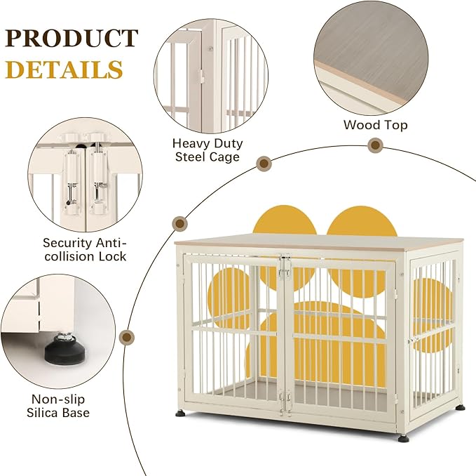 48" Rustic Heavy Duty Dog Crate Furniture for Extra Large Dogs, Decorative Pet House End Table, Wooden Cage Kennel Furniture Indoor, Double-Doors Sturdy Dog Cage-PawvioPets