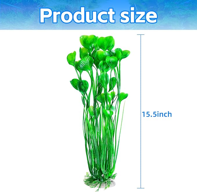 AQUANEAT Artificial Fish Tank Plants, Plastic Aquarium Accessories Large, 15.5 inch Green Decorations, 2pcs-PawvioPets