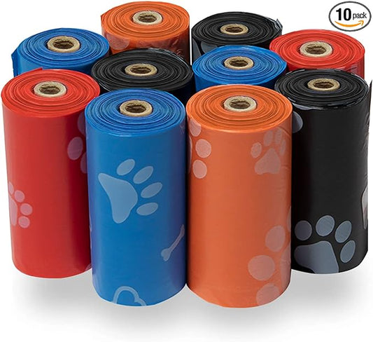 Best Pet Supplies Dog Poop Bags (150 Bags) for Waste Refuse Cleanup, Doggy Roll Replacements for Outdoor Puppy Walking and Travel, Leak Proof and Tear Resistant, Thick Plastic - Assorted Colors-PawvioPets