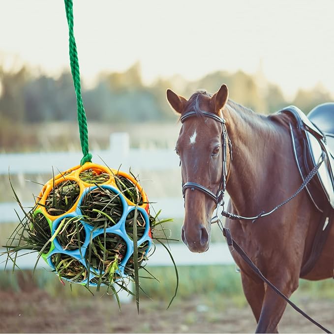 Besimple 2 Pack Horse Treat Ball Hay Feeder Toy, Goat Feeder Ball Hanging Feeding Toy for Horse Goat Sheep Relieve Stress (Colorful)-PawvioPets